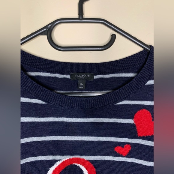 Talbot,sweater, navy, white stripes, love letters, size S, cotton blend. - Picture 3 of 5